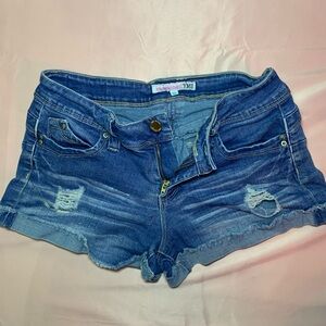 YMI Blue Distressed Jean Shorts with Frayed Hem